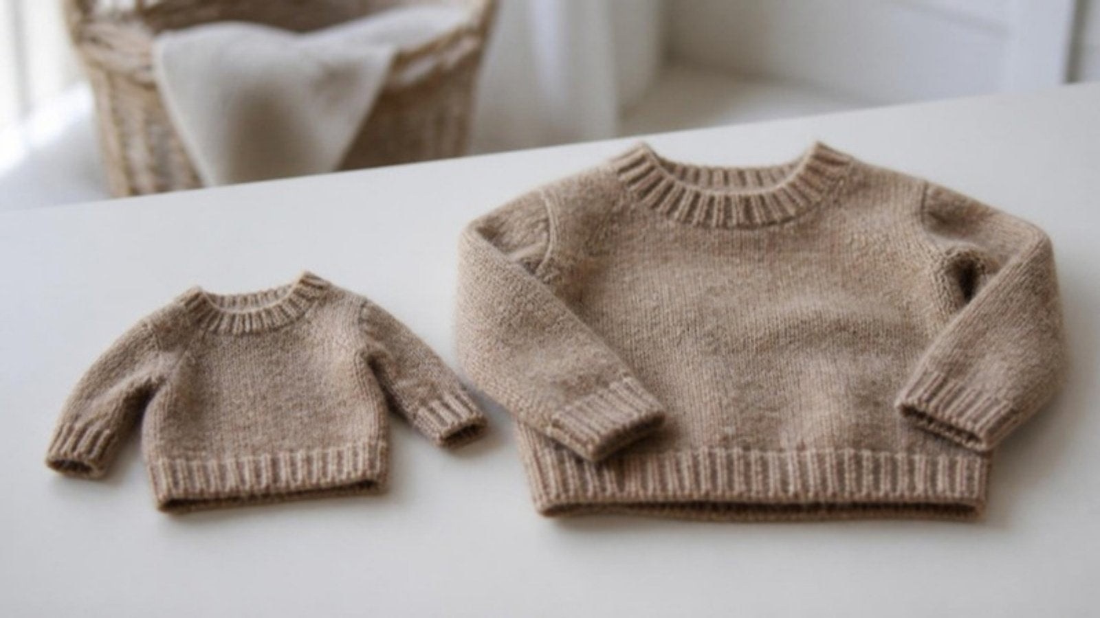 Maglione di lana per bambini ristretto accanto a uno di taglia normale