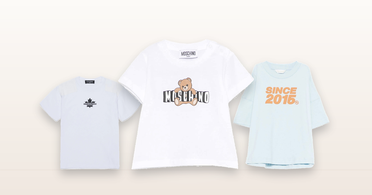 Capi firmati originali per bambini: t-shirt con logo Moschino, Dsquared2 e Palm Angels