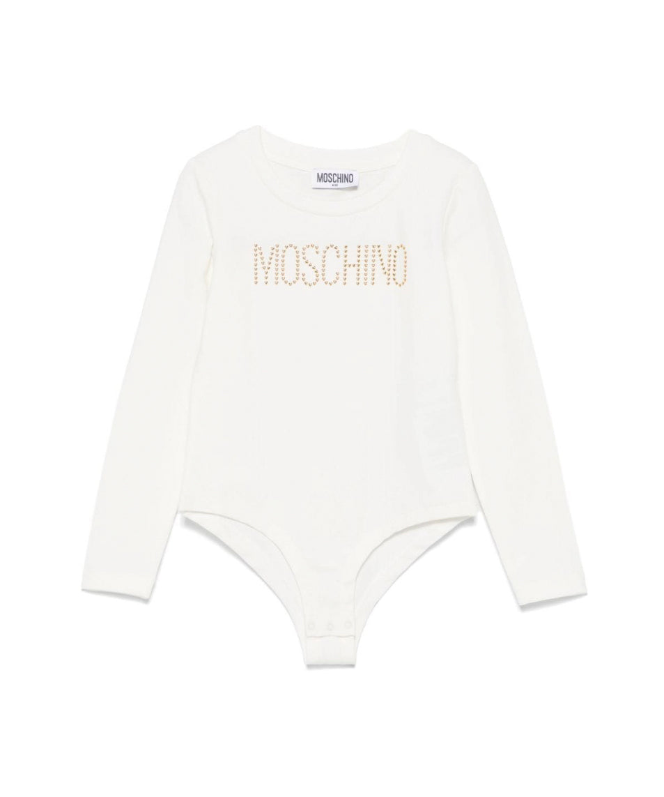 Moschino Kids Body Panna con Borchie Logo per Bambine