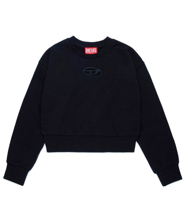 Diesel Kids Felpa Girocollo Nera con Logo Oval D per Bambine