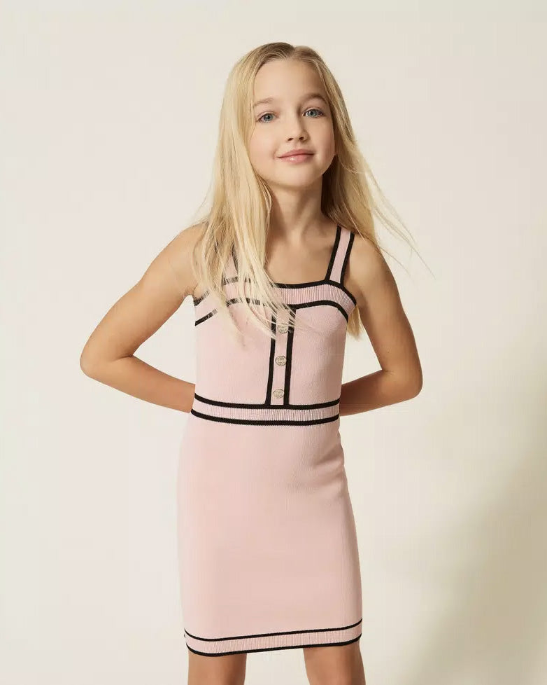 Twinset Kids Abito Rosa e Nero per Bambine