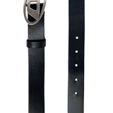 Diesel Kids Black Leather Belt with Oval D Logo