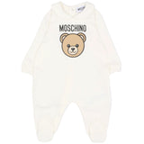 Moschino Kids Set Nascita Panna con Tutina, Cappellino e Bavaglino con Stampa Teddy Bear e Logo Unisex per Neonati