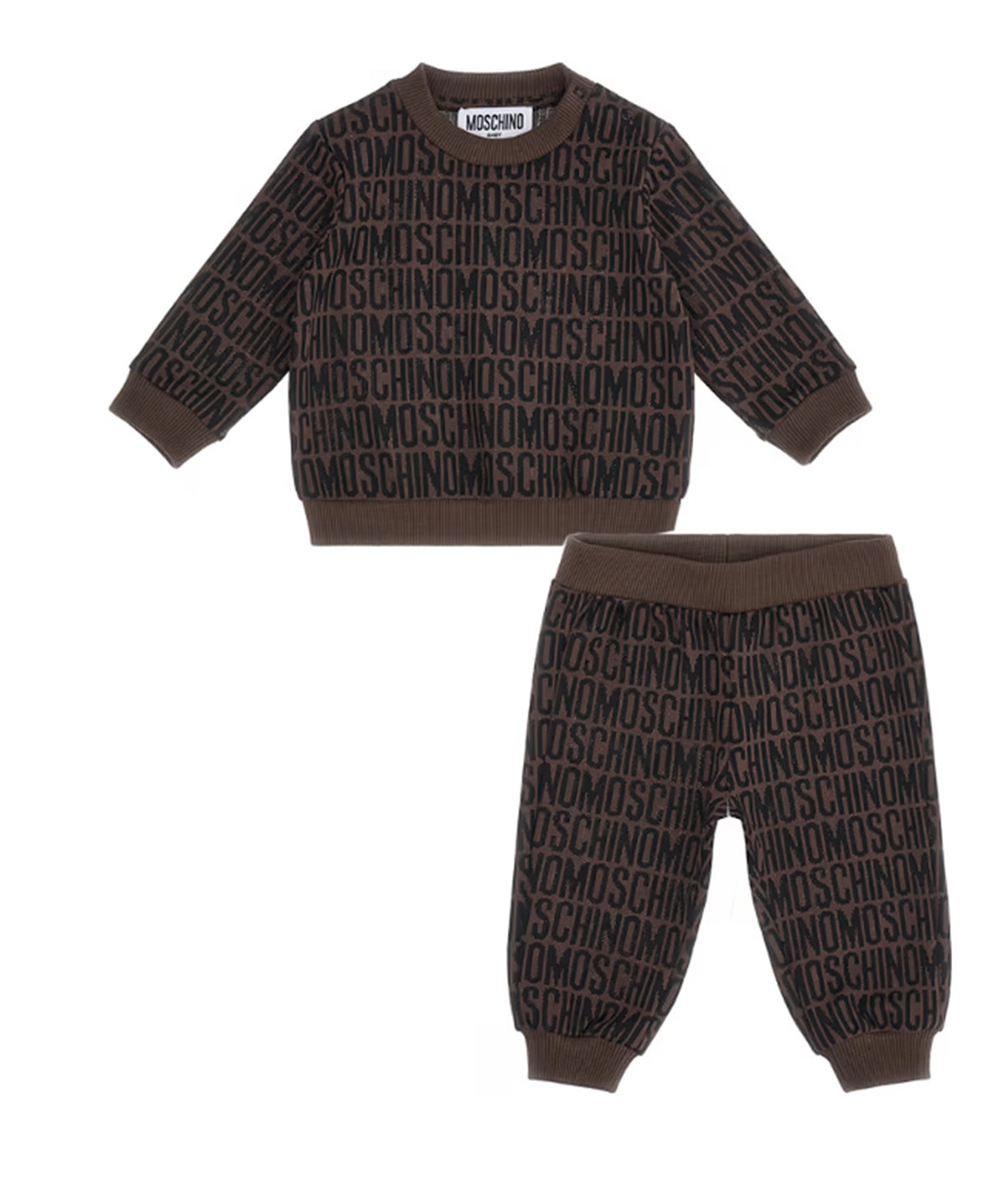 Moschino Kids Tuta Marrone con Logo Jacquard per Neonati
