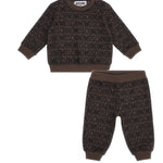 Moschino Kids Tuta Marrone con Logo Jacquard per Neonati