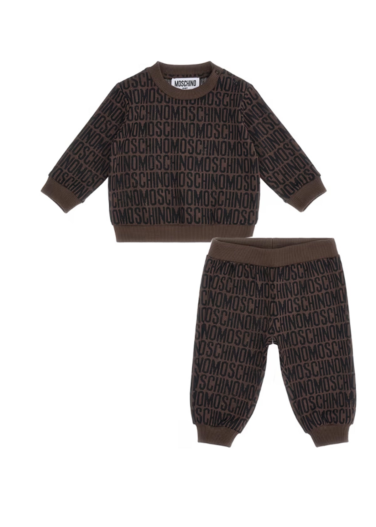 Moschino Kids Tuta Marrone con Logo Jacquard per Neonati