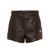 MSGM Kids Short in Pelle Caffè con Logo per Bambine
