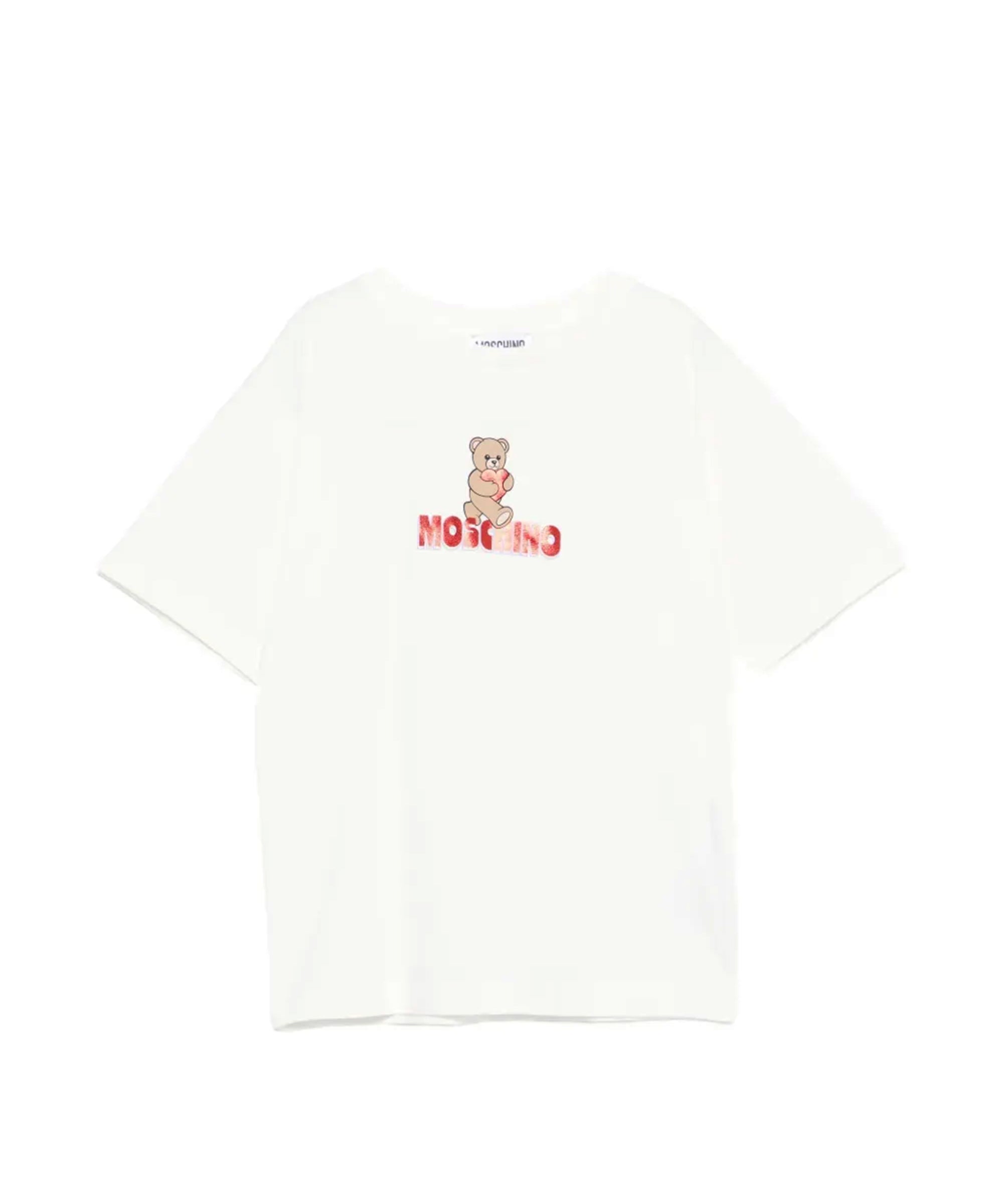 Moschino Kids Maxi T-Shirt Panna con Logo Teddy Bear per Bambine