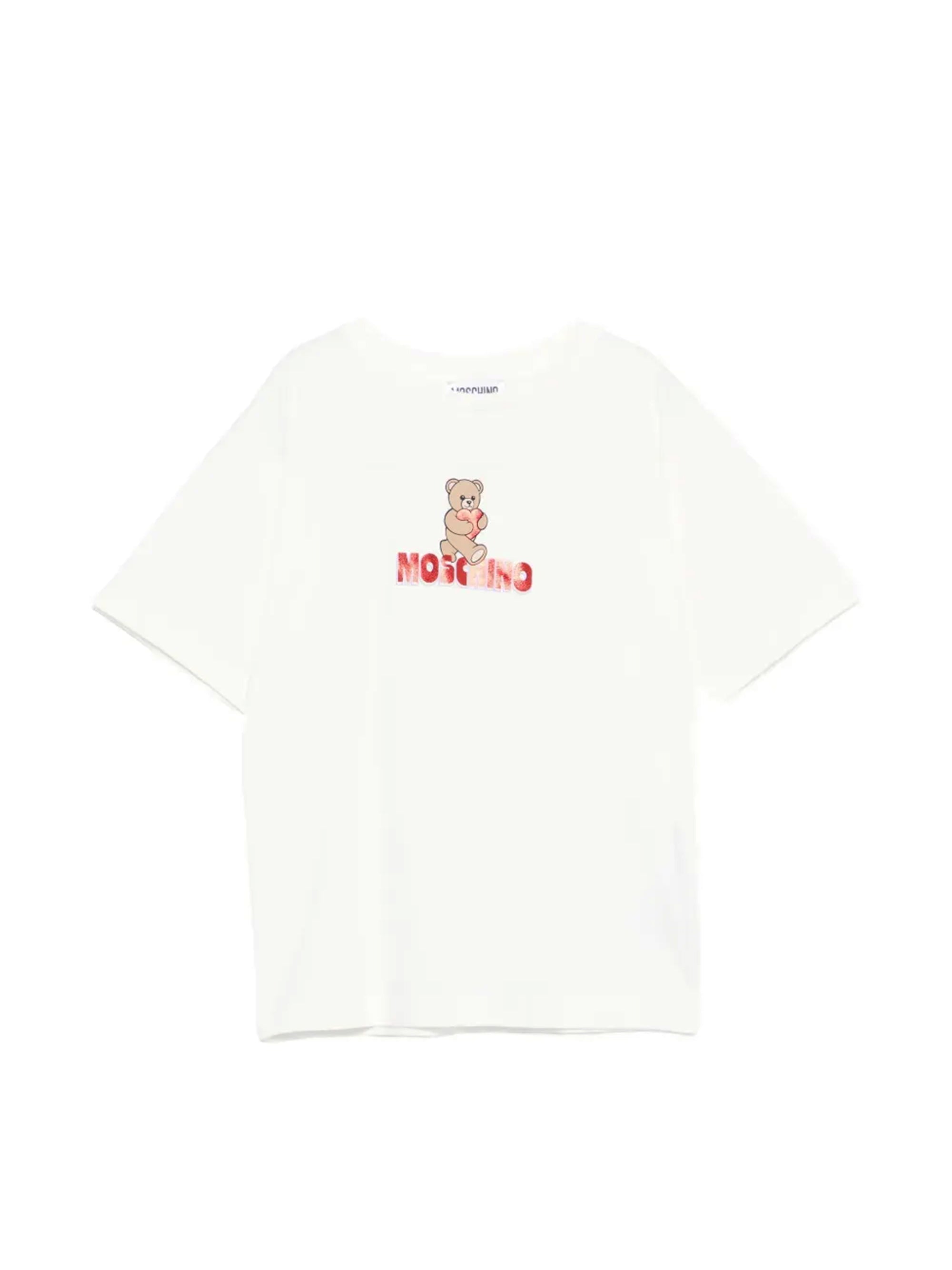Moschino Kids Maxi T-Shirt Panna con Logo Teddy Bear per Bambine
