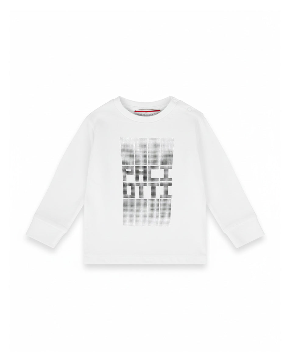 Paciotti Kids T-Shirt Bianca a Maniche Lunghe  con Stampa Effetto Sbiadito per Neonati