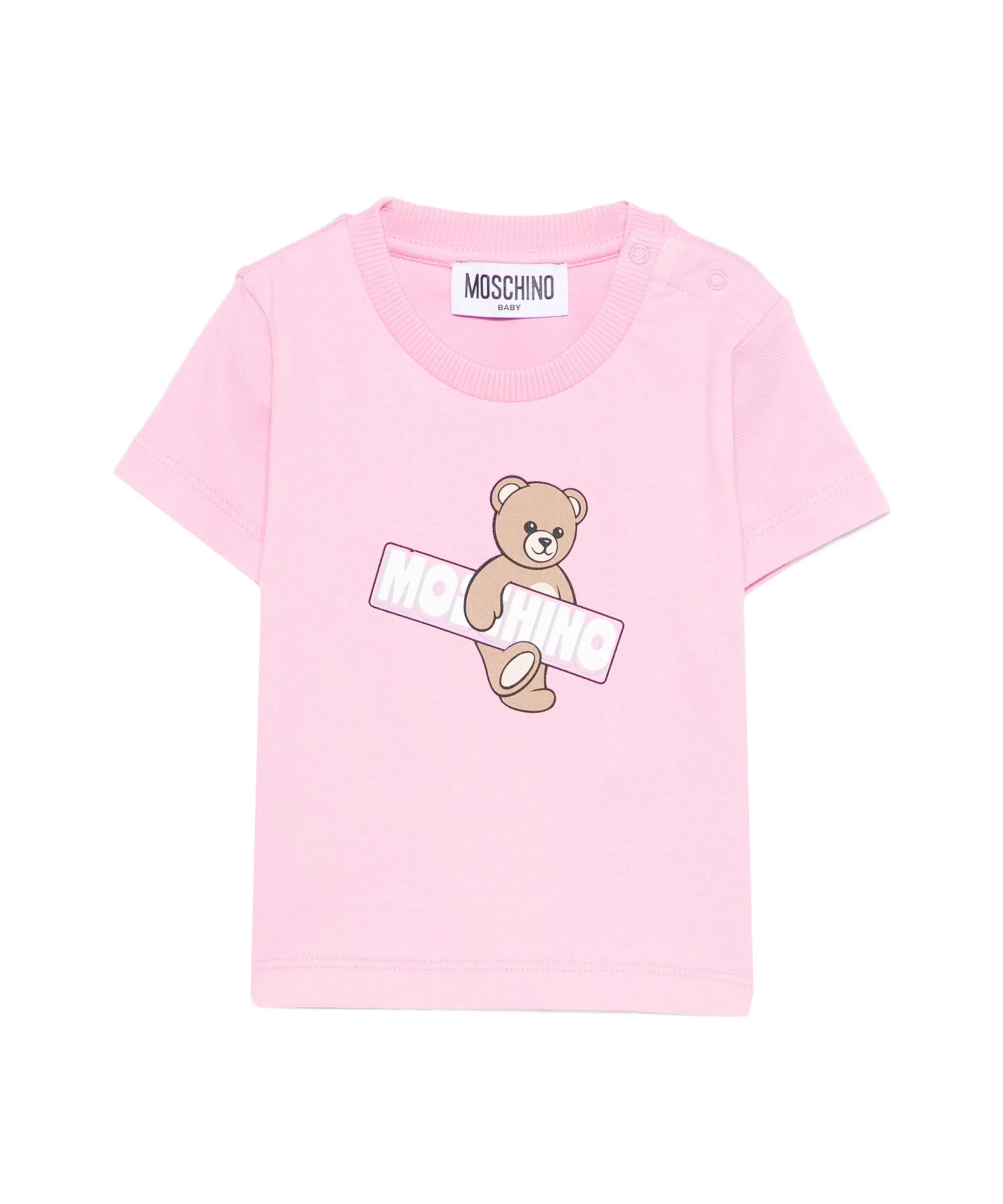Moschino Kids T-Shirt Rosa con Maxi Logo Teddy per Neonate