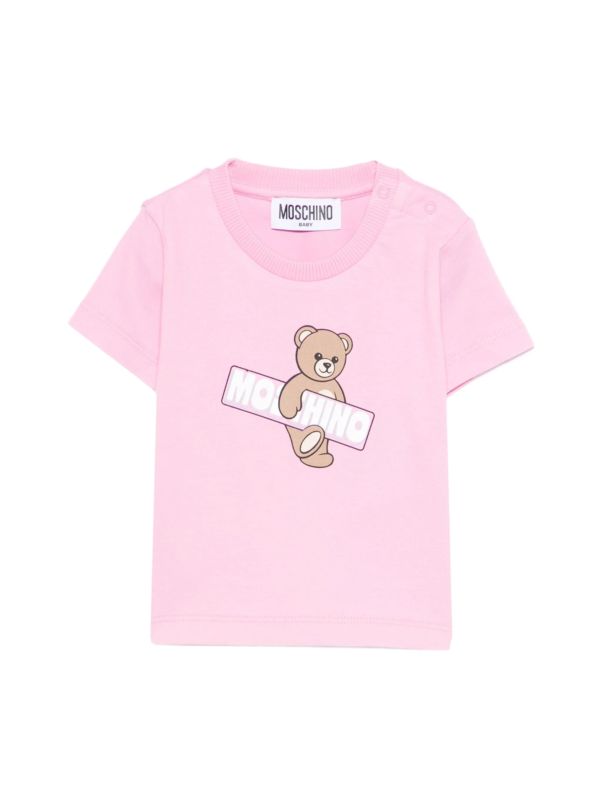 Moschino Kids T-Shirt Rosa con Maxi Logo Teddy per Neonate