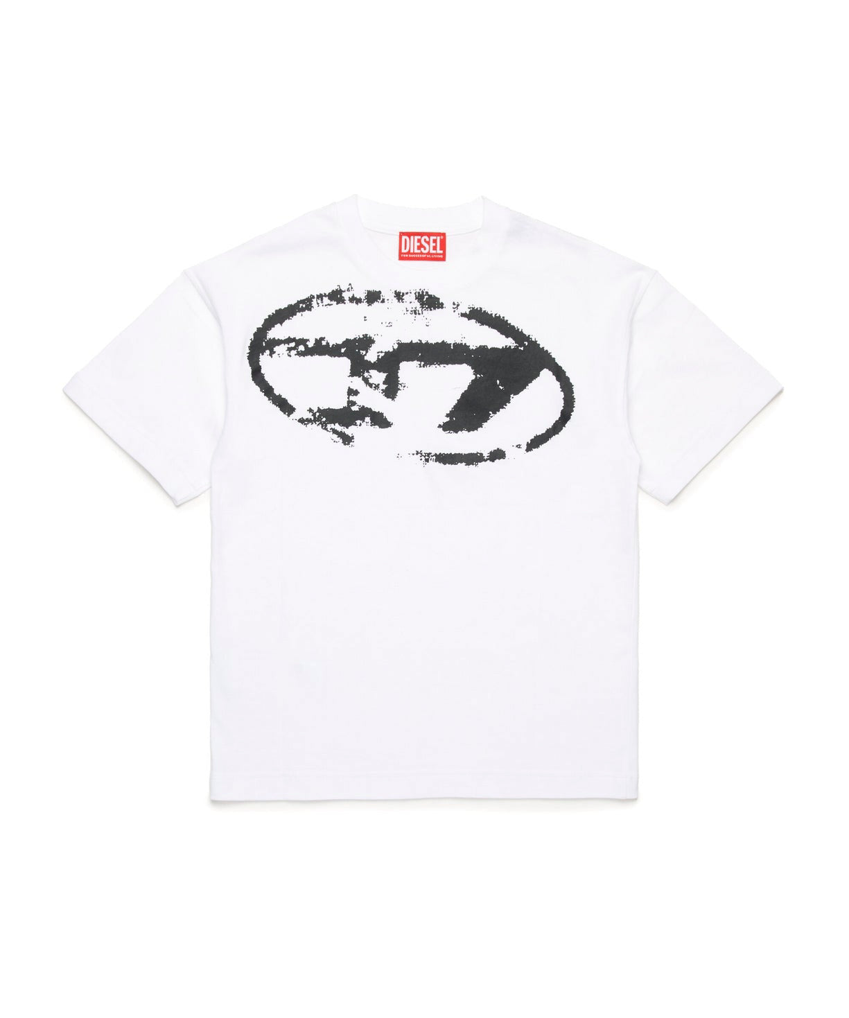 Diesel Kids T-shirt Bianca Used Effect con Oval D