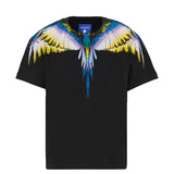 Marcelo Burlon County Of Milan Kids T-Shirt Nera Con Motivo Ali Giallo/Blu per Bambini
