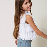 Twinset Kids Top Bianco in Tulle con Ricami per Bambine
