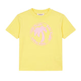 Palm Angels Kids T-Shirt Giallo con Stampa Rosa per Bambine