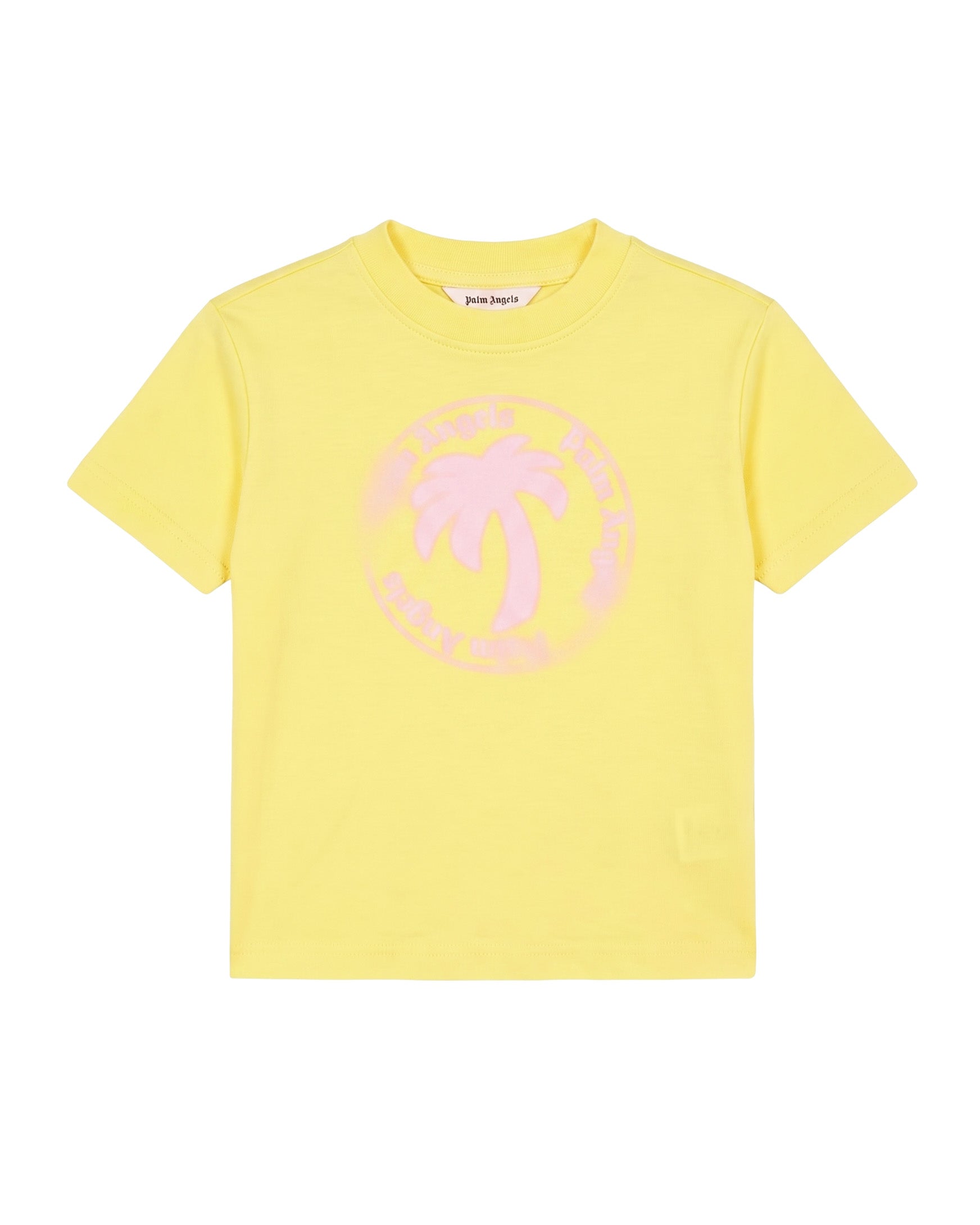 Palm Angels Kids T-Shirt Giallo con Stampa Rosa per Bambine
