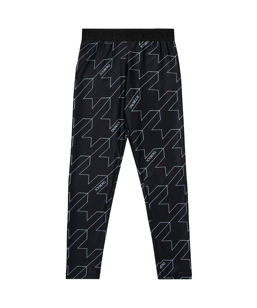Iceberg Kids Leggings Neri con Macro Pied-de Poule per Bambine