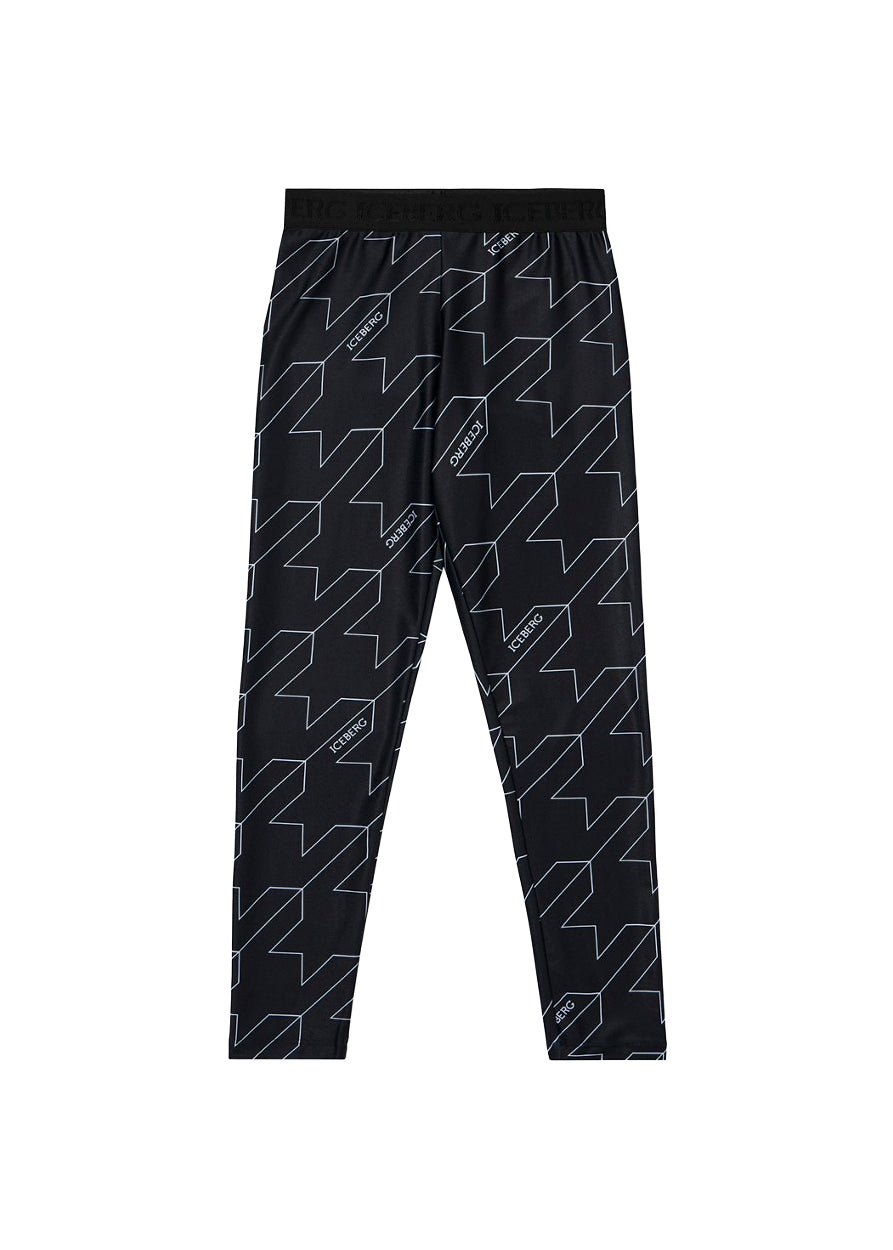 Iceberg Kids Leggings Neri con Macro Pied-de Poule per Bambine