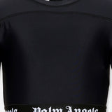 Palm Angels Kids T-shirt Cropped Nera Maniche Lunghe con Fascia Logo a Contrasto per Bambine