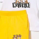 Moschino Kids Set 2pz. T-shirt Bianca con Stampa e Short Abbinati Sun Unisex per Neonati