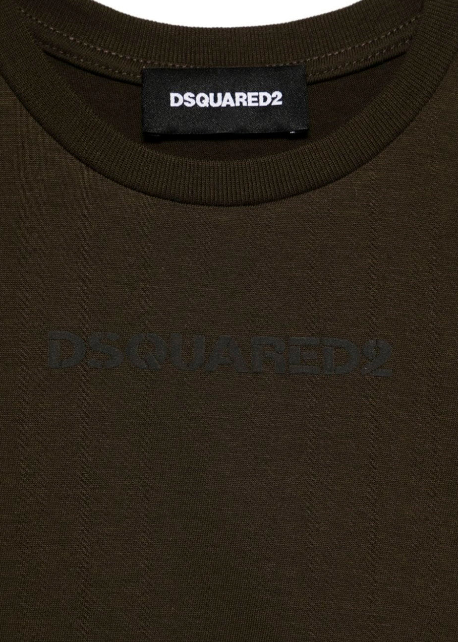 Dsquared2 Kids T-shirt Verde con Intarso Logo per Bambini (dettaglio)