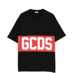 Gcds Kids T-Shirt Nera con Banda Rossa Logata Unisex