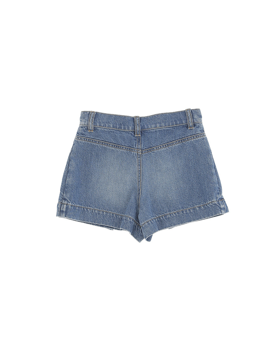 Elisabetta Franchi La Mia Bambina Short in Denim Blu con Dettaglio Logo per Bambine