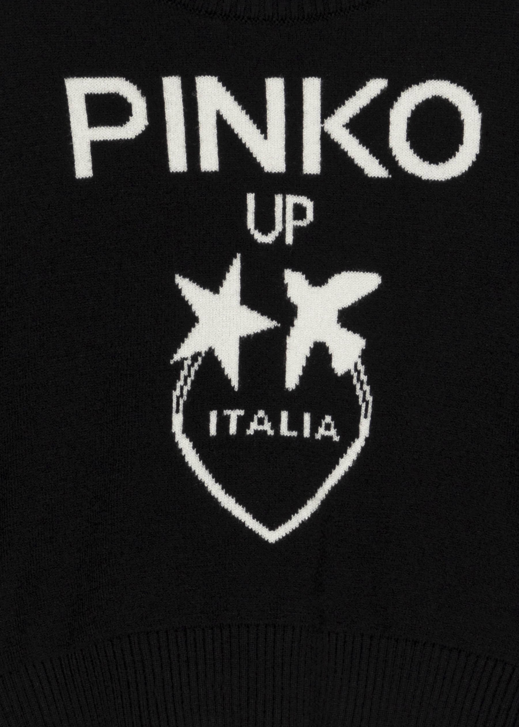 Pinko Kids Abito Nero in Maglia con Intarso Logo per Bambine (dettaglio)