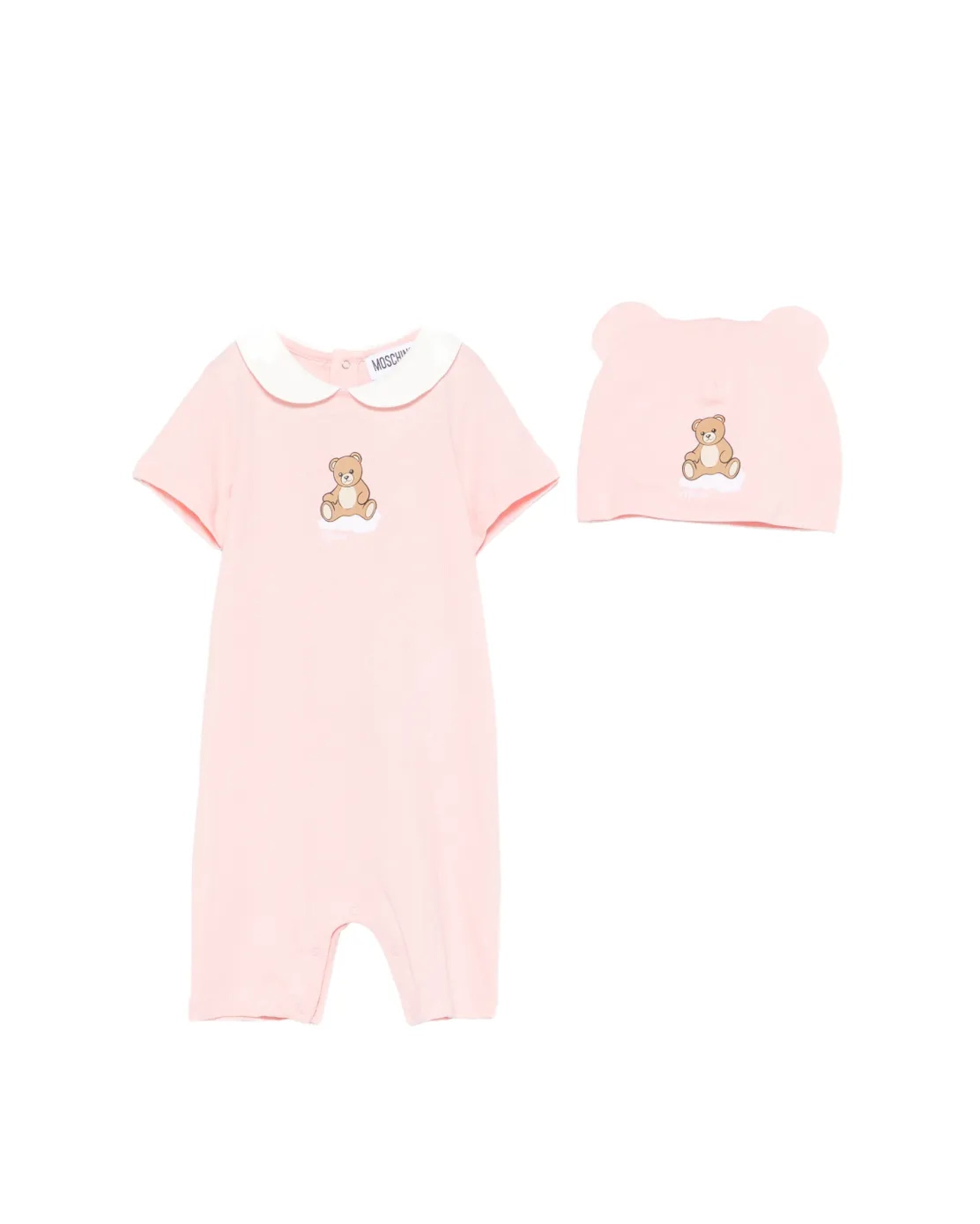 Moschino Kids Set Pagliaccetto+Cappello Rosa per Neonate