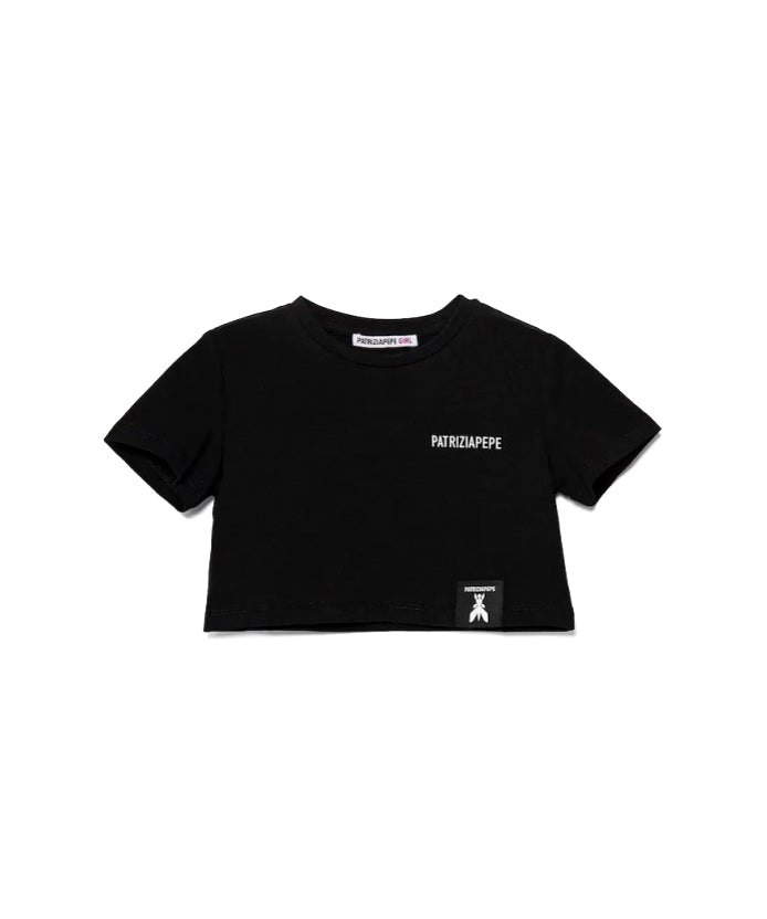 Patrizia Pepe T-Shirt Nera con Stampa Logo per Bambine