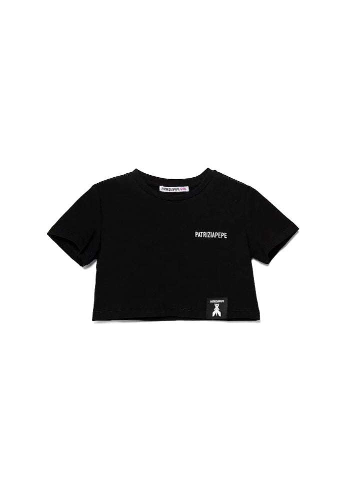 Patrizia Pepe T-Shirt Nera con Stampa Logo per Bambine