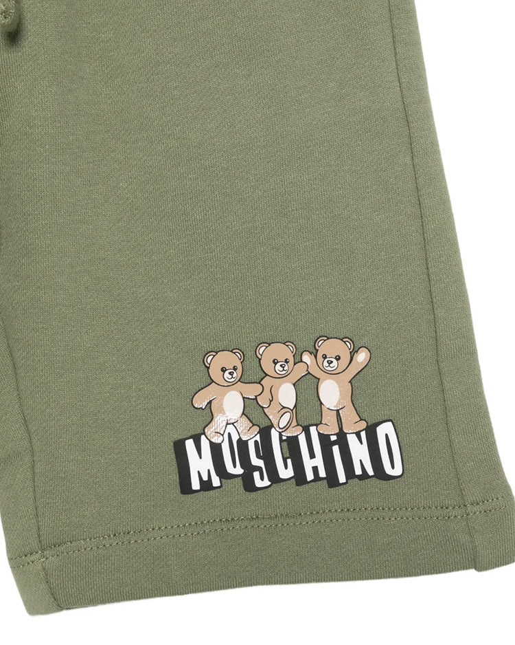 Moschino Kids Short Verde Oliva con Stampa Logo Teddy Bear per Bambini