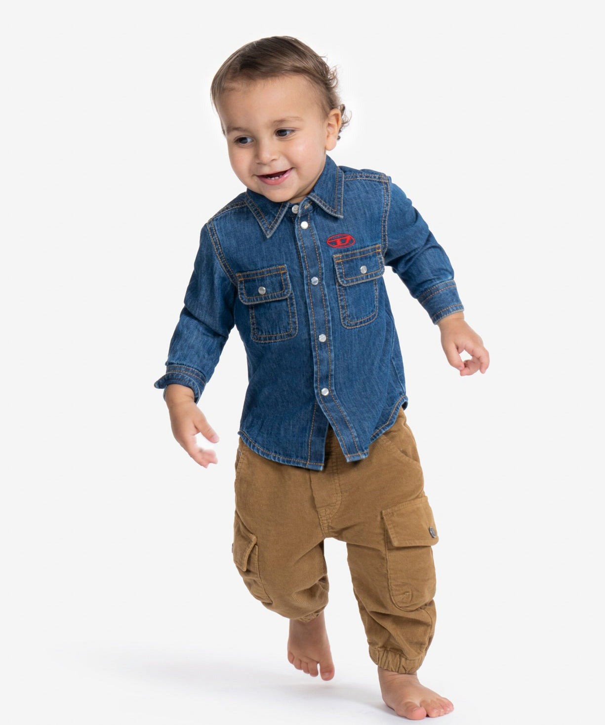 Diesel Kids Camicia Denim con Logo per Neonati