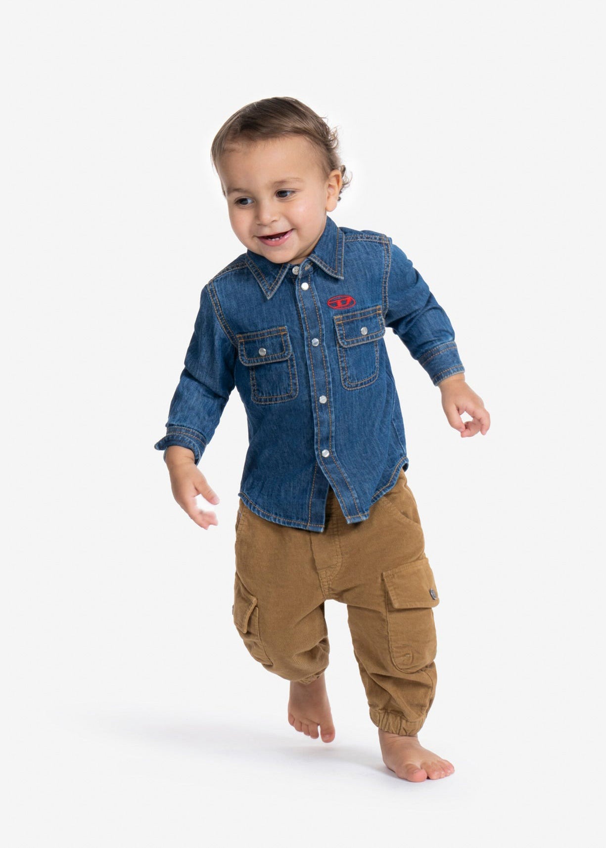 Diesel Kids Camicia Denim con Logo per Neonati