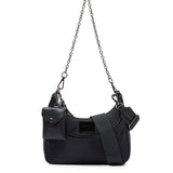 MSGM Kids Borsa in Nylon Nero con Tracolla e Targhetta Logo per Bambine