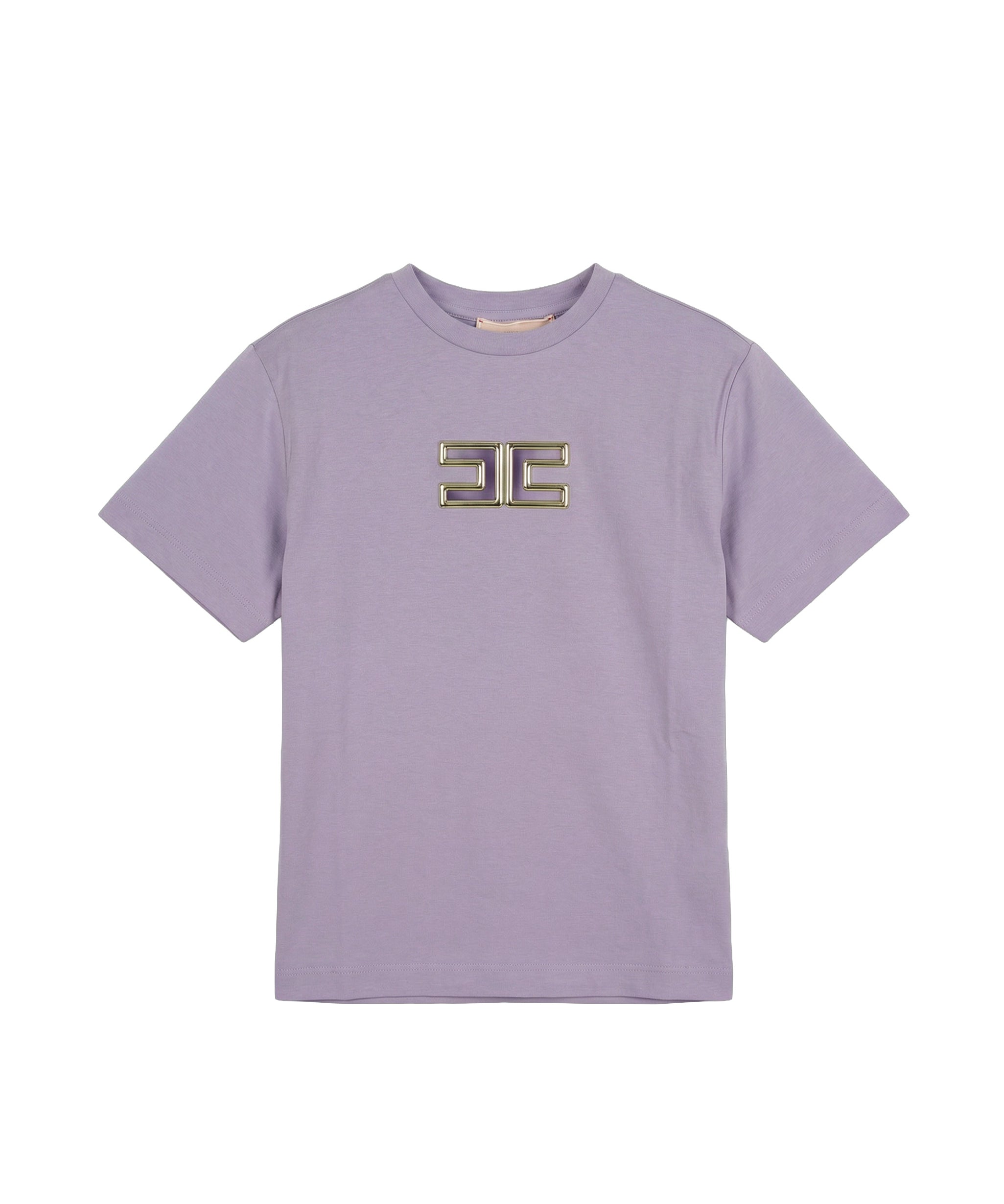  Elisabetta Franchi La Mia Bambina T-shirt Lilla con Logo Effetto Metallico Oro per Bambine