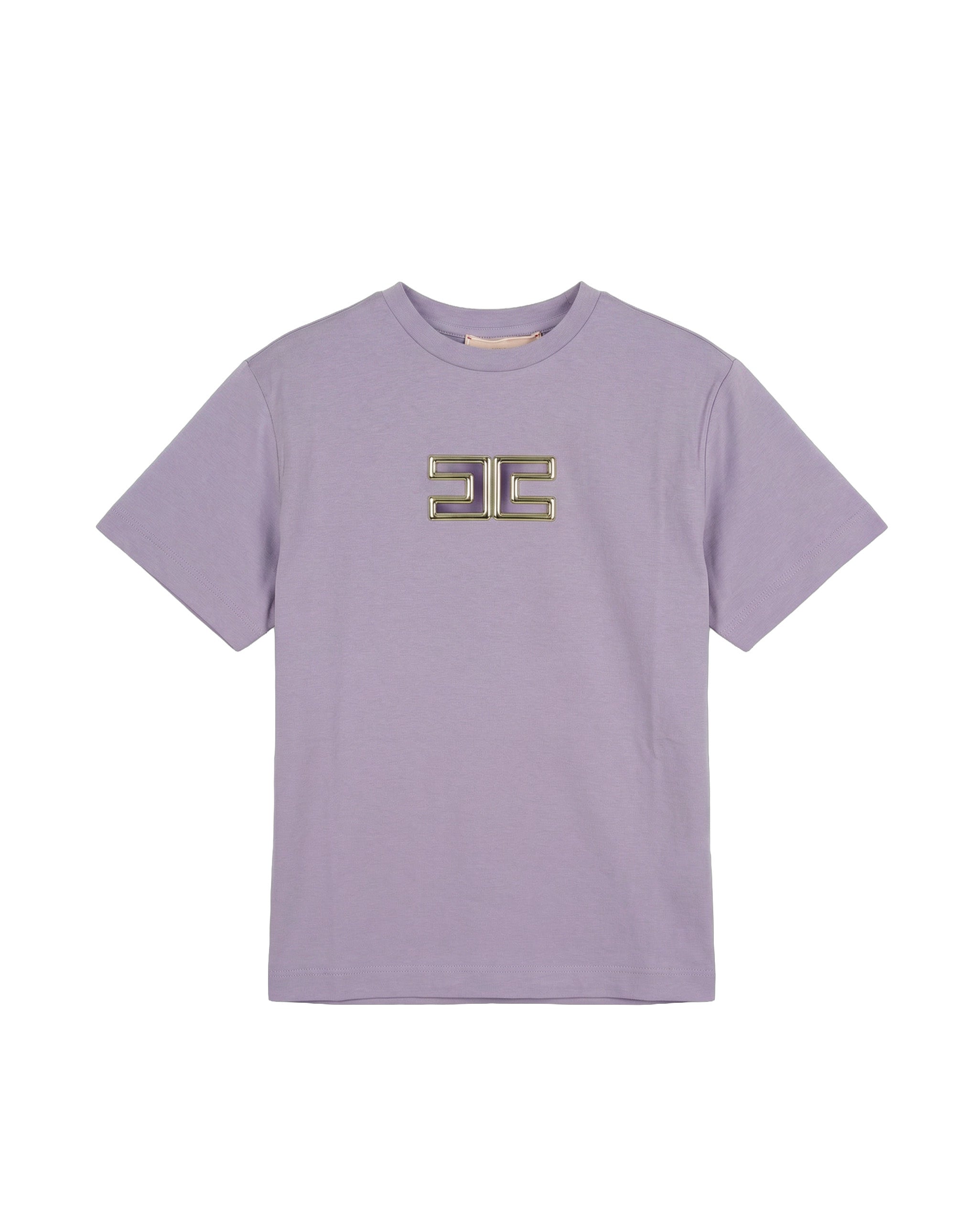  Elisabetta Franchi La Mia Bambina T-shirt Lilla con Logo Effetto Metallico Oro per Bambine