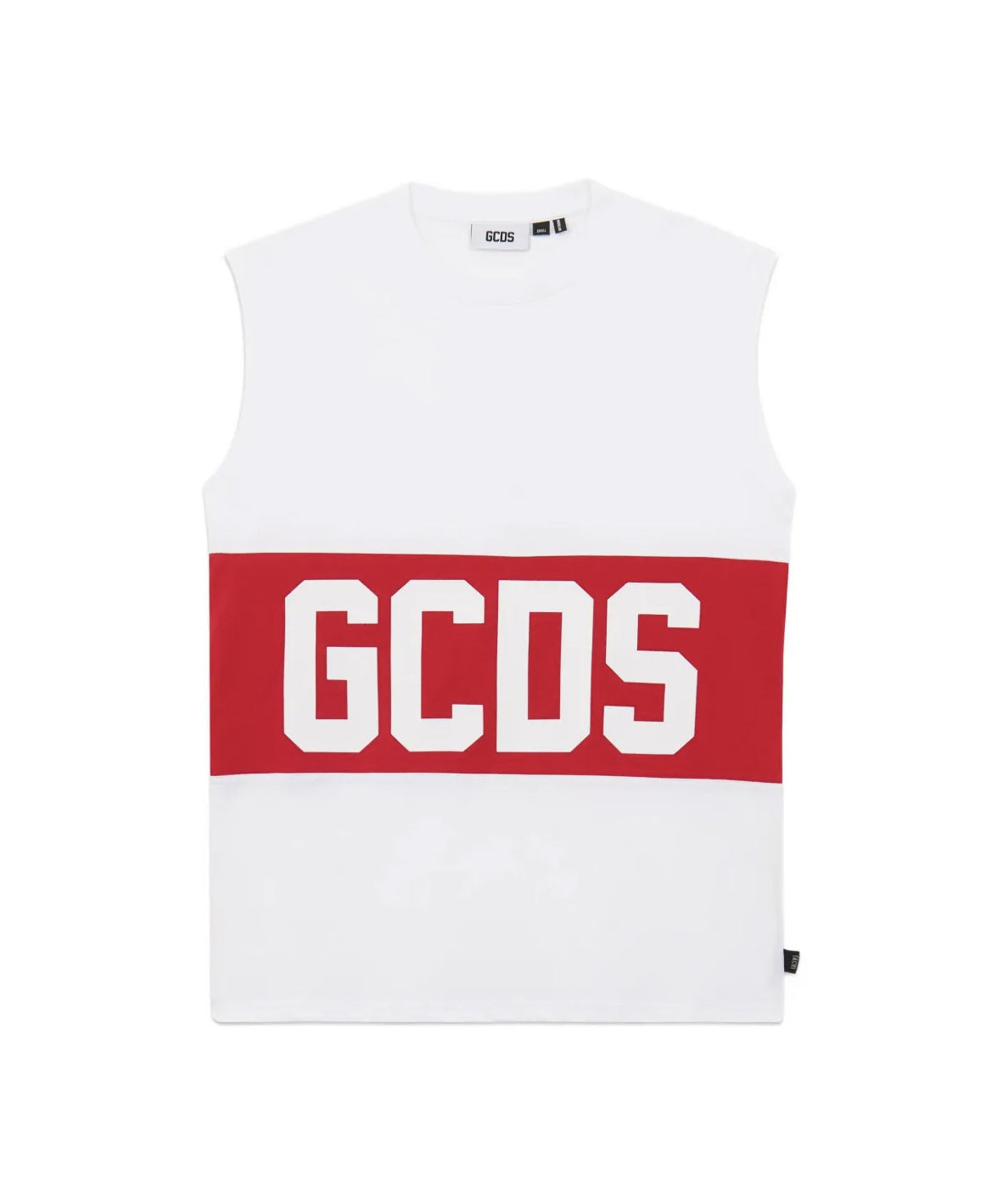 Gcds Kids Canotta Bianco con Banda Rossa Logata Unisex