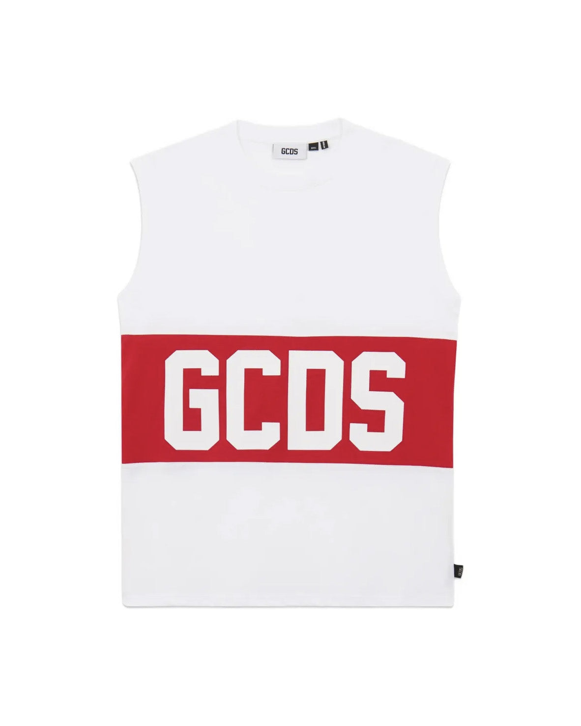 Gcds Kids Canotta Bianco con Banda Rossa Logata Unisex