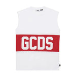 Gcds Kids Canotta Bianco con Banda Rossa Logata Unisex