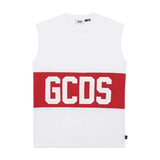 Gcds Kids Canotta Bianco con Banda Rossa Logata Unisex