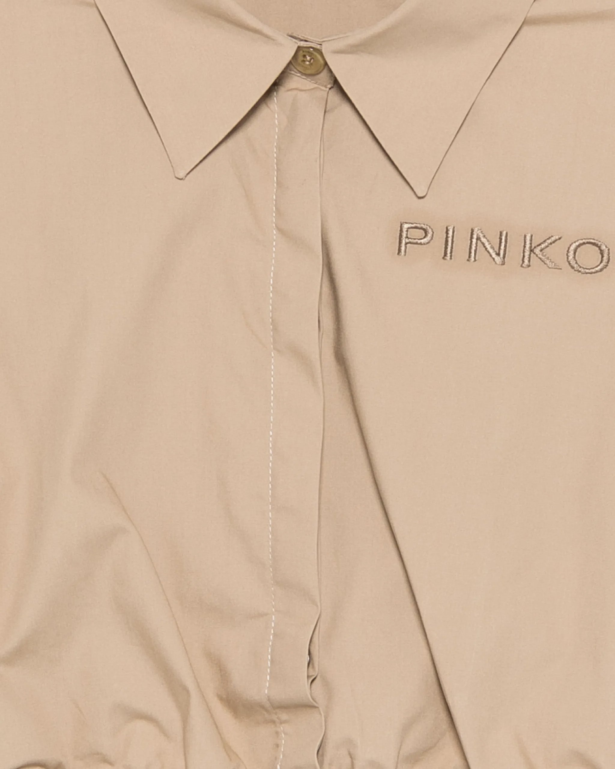 Pinko Kids Camicia Milk Coffee con Logo Ricamato per Bambine