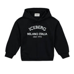 Iceberg Kids Felpa Nera Crop con Cappuccio con Stampa