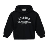 Iceberg Kids Felpa Nera Crop con Cappuccio con Stampa