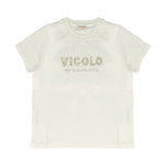 Vicolo Kids T-Shirt Off-White con Applicazioni su Logo per Bambine