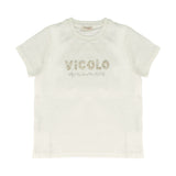 Vicolo Kids T-Shirt Off-White con Applicazioni su Logo per Bambine