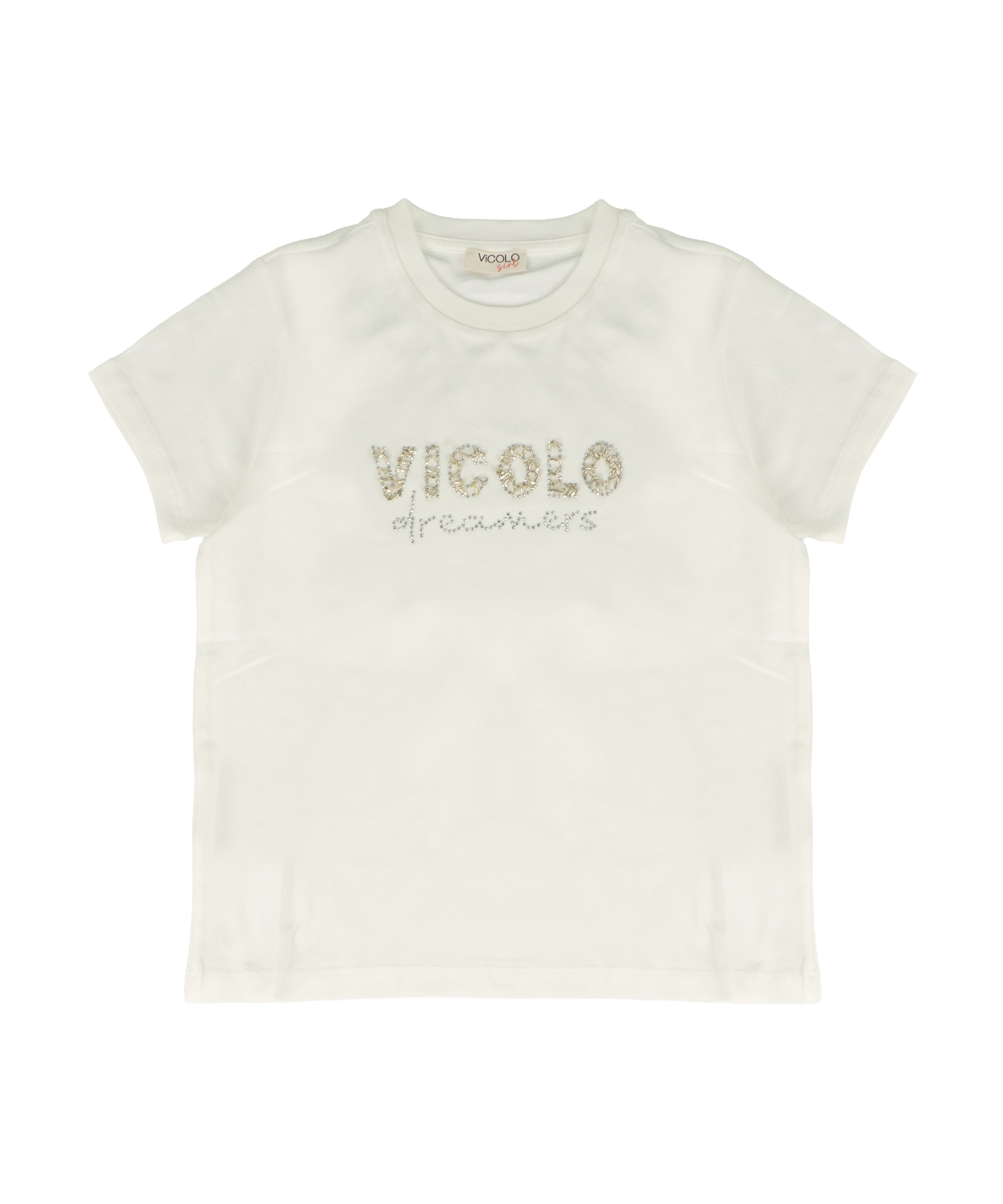 Vicolo Kids T-Shirt Off-White con Applicazioni su Logo per Bambine