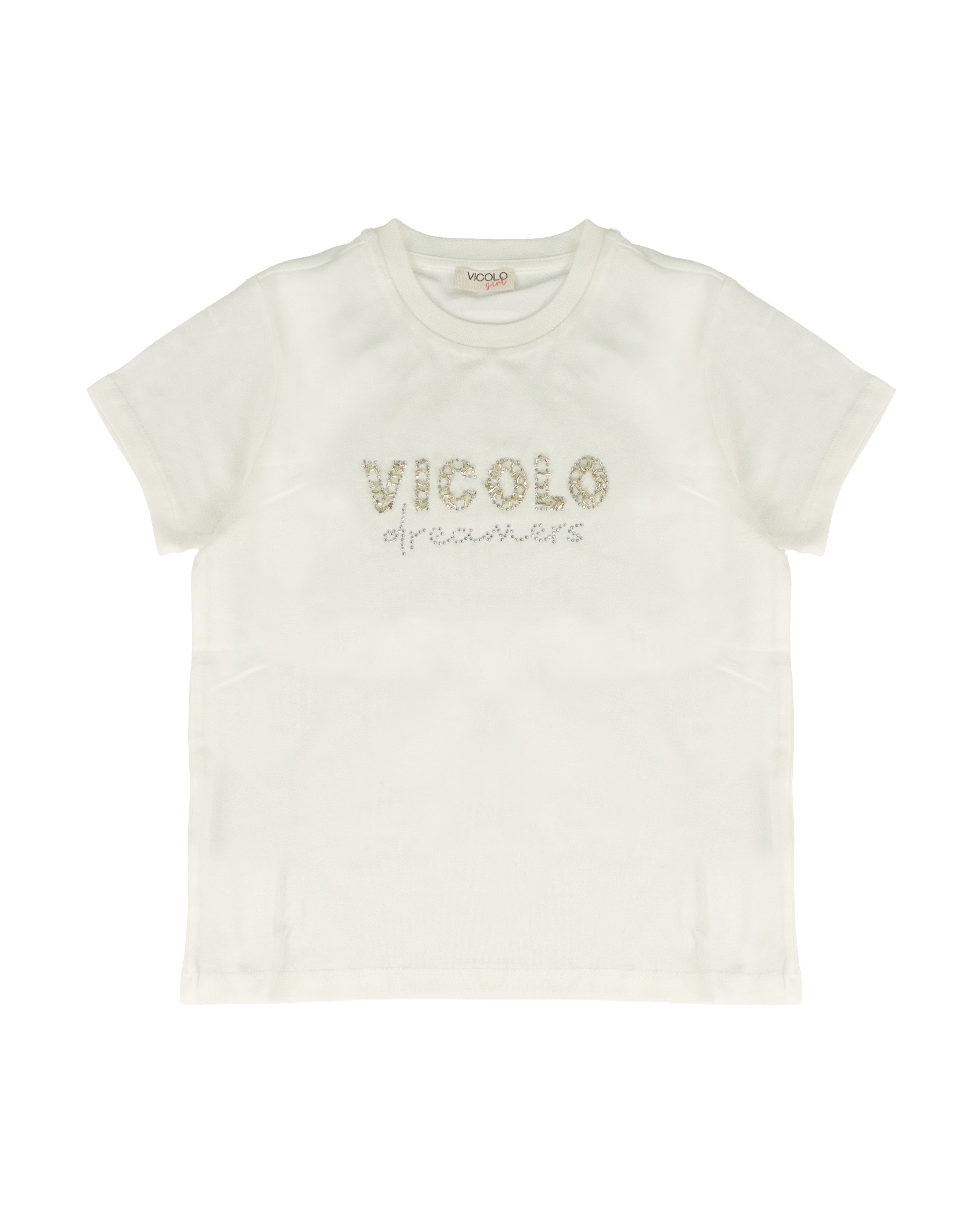Vicolo Kids T-Shirt Off-White con Applicazioni su Logo per Bambine