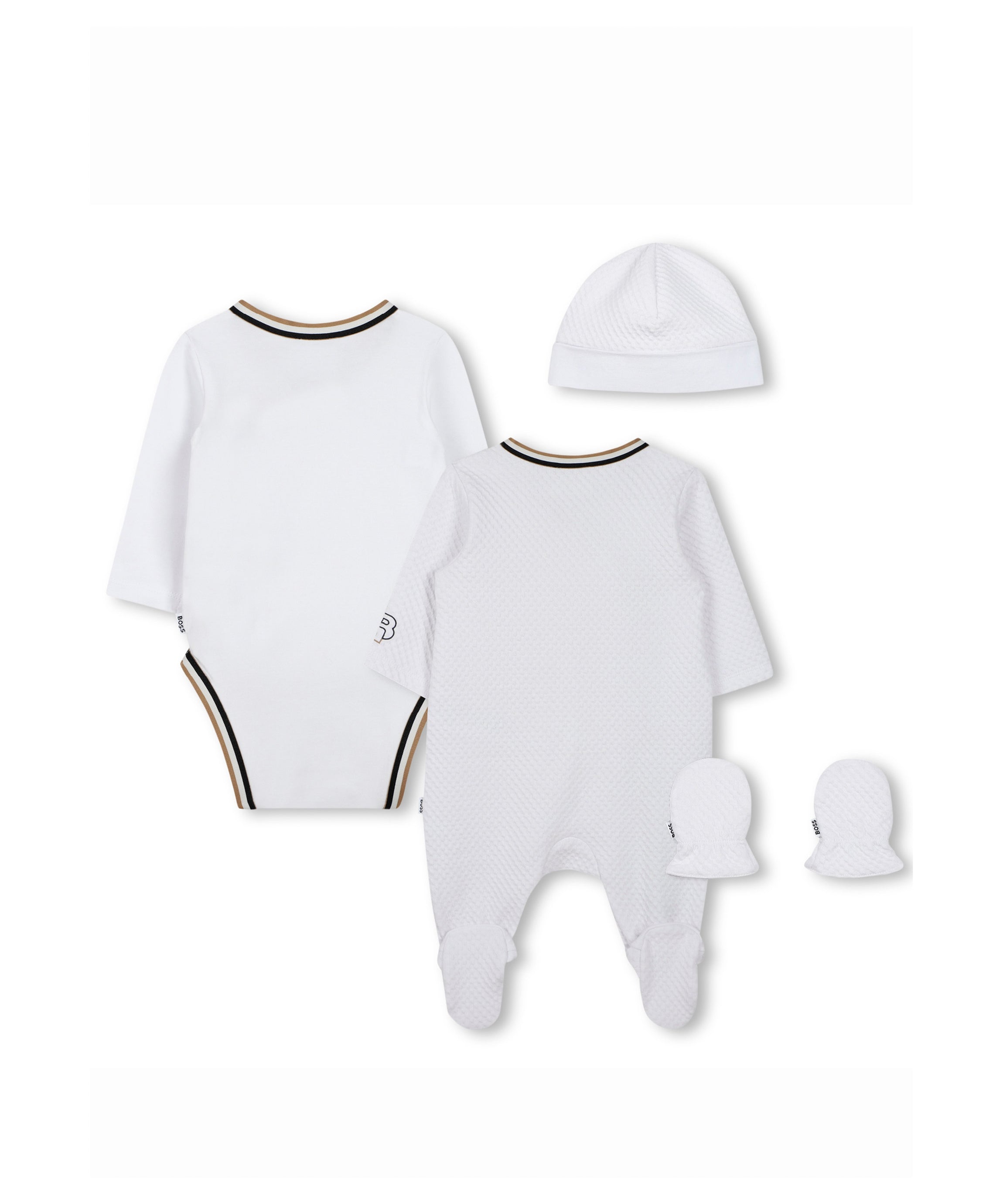 Boss Kids Tutina con Body Cappellino e Muffole Bianco per Neonati (retro)